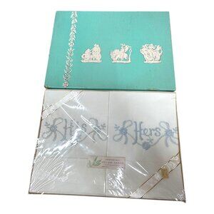 Vintage His Hers Luxury Embroidered Pillow Cases Bows Wedding Gift Usa Made NEW